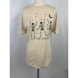 Celestial‎ Skeleton Neutral Halloween Basic Shirt Medium Emo Goth Beige Soft